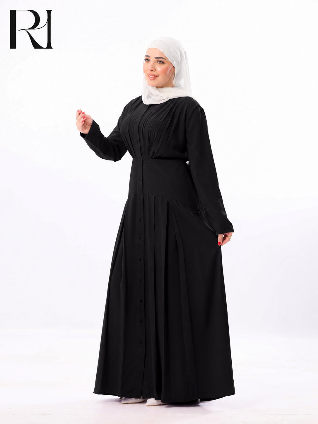 Mariam Lightweight Silky Pleated Maxi Dress – Black