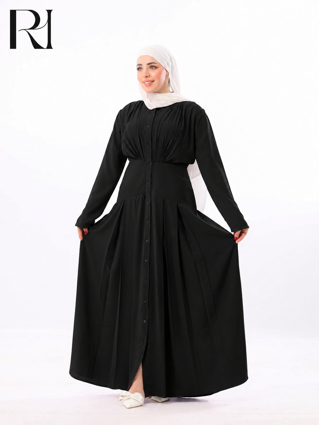Mariam Lightweight Silky Pleated Maxi Dress – Black