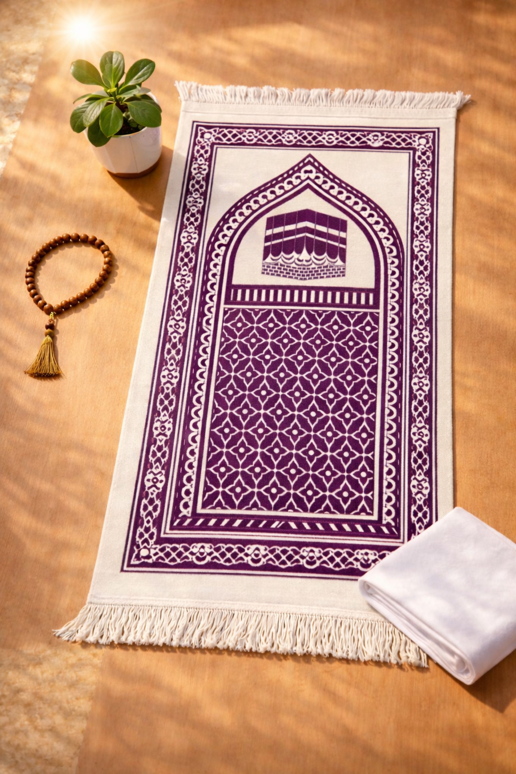 Royal Plum Kaaba-Inspired Prayer Mat