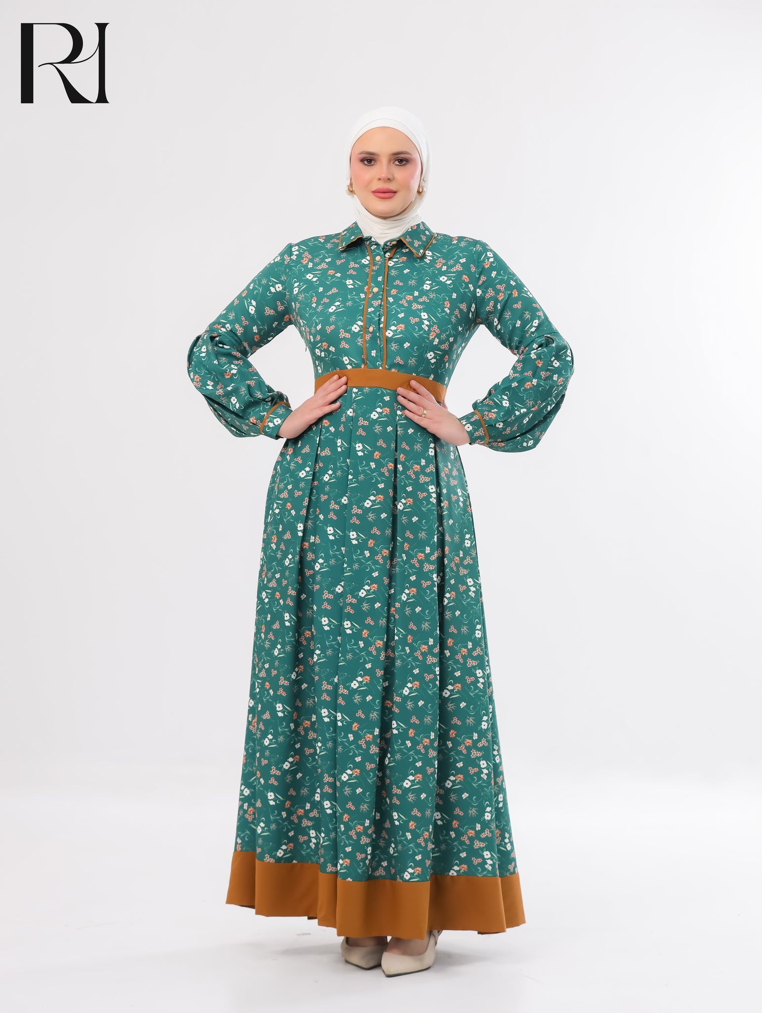 Soraya Floral Soft Crepe Maxi Dress – Soft Teal