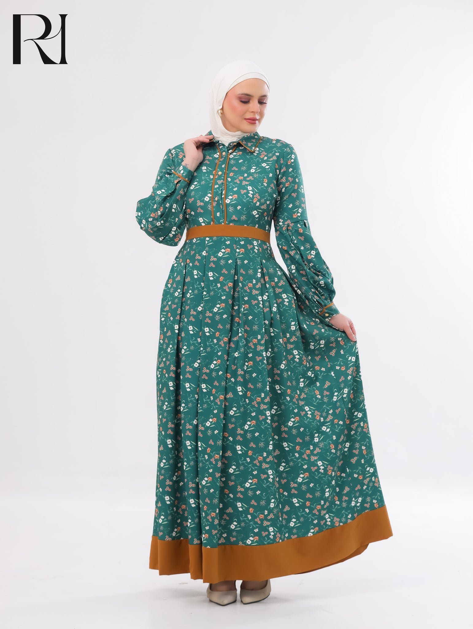 Soraya Floral Soft Crepe Maxi Dress – Soft Teal