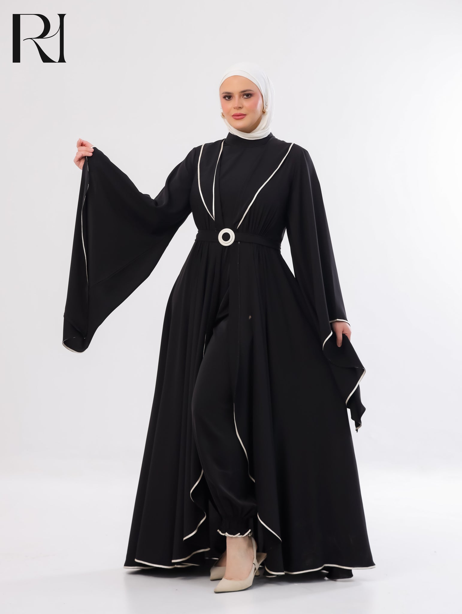 Aseel Grace Lightweight Silk Abaya Set – Black