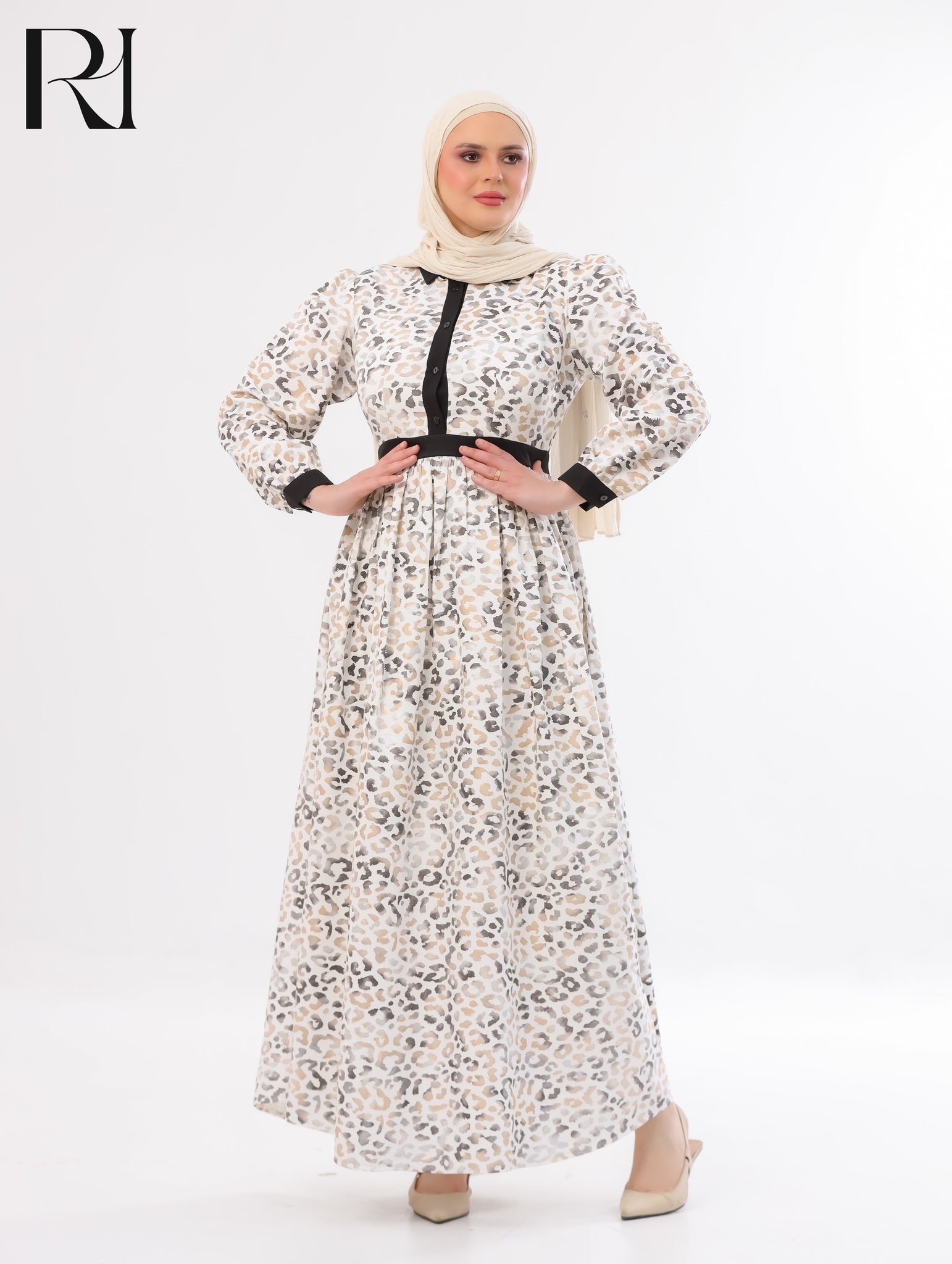 Nisreen Leopard Soft Crepe Maxi Dress – Ivory