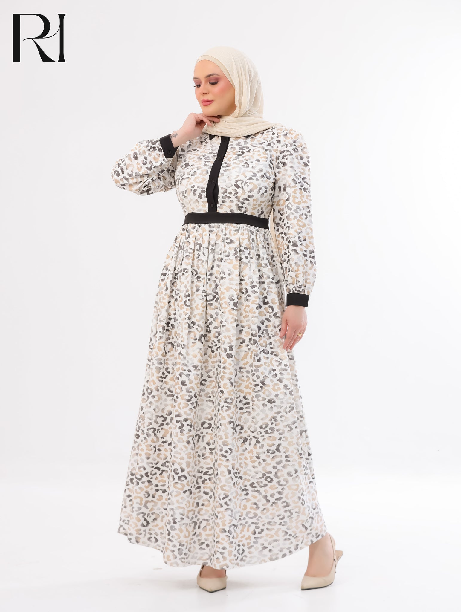 Nisreen Leopard Soft Crepe Maxi Dress – Ivory