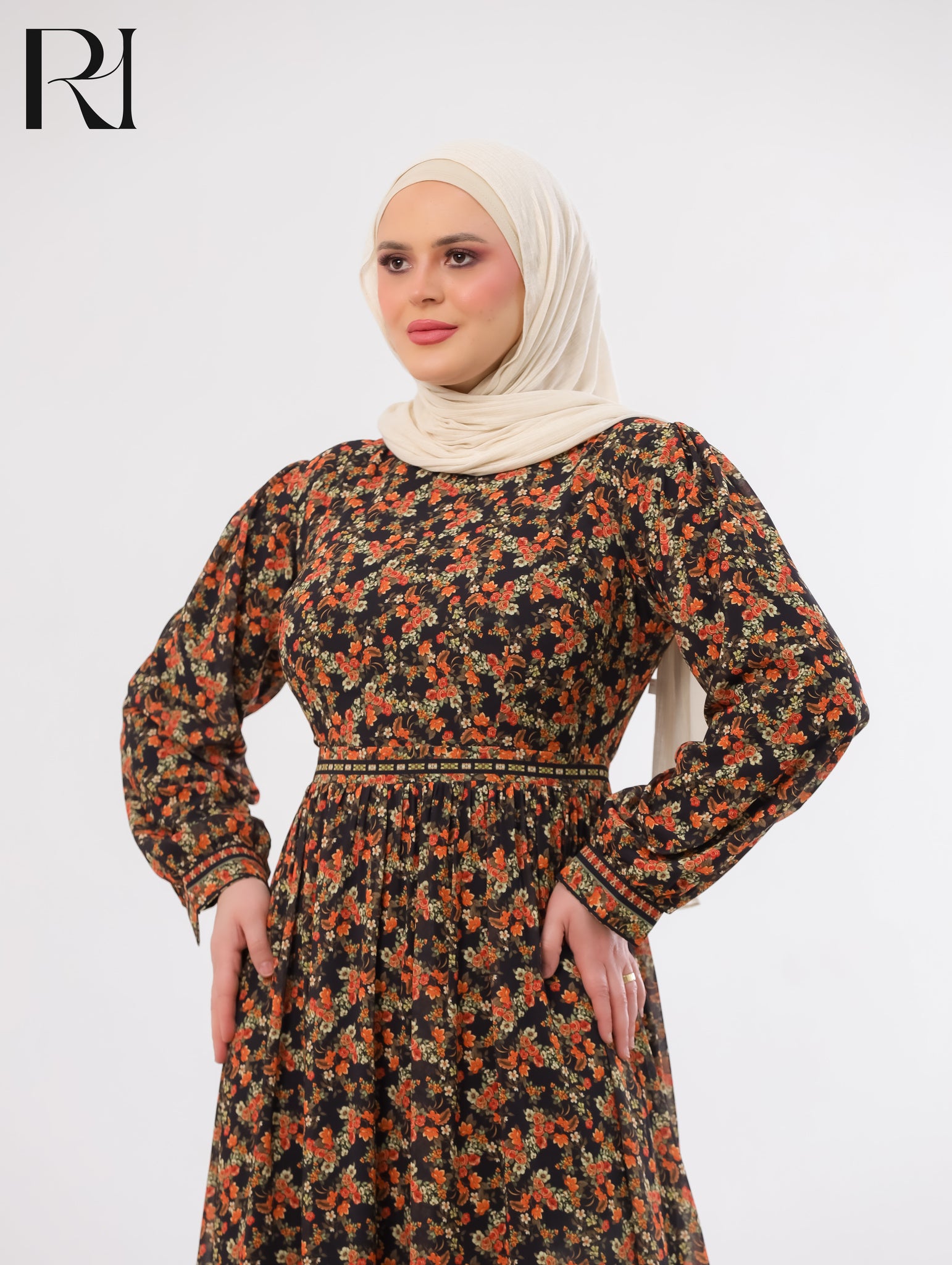 Rawan Floral Chiffon Maxi Dress – Black