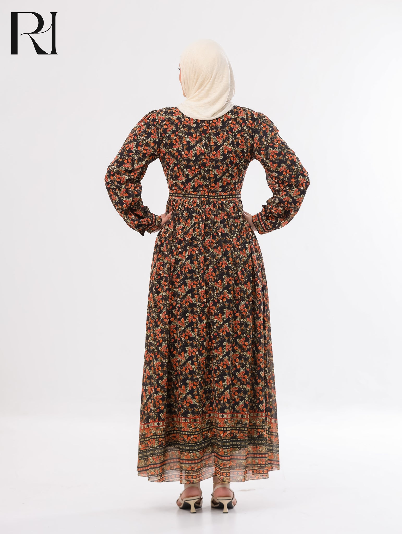 Rawan Floral Chiffon Maxi Dress – Black