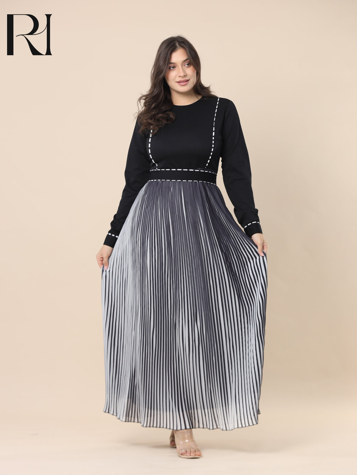 SAHAR TAILORED PLEATED CHIFFON MAXI DRESS - BLACK