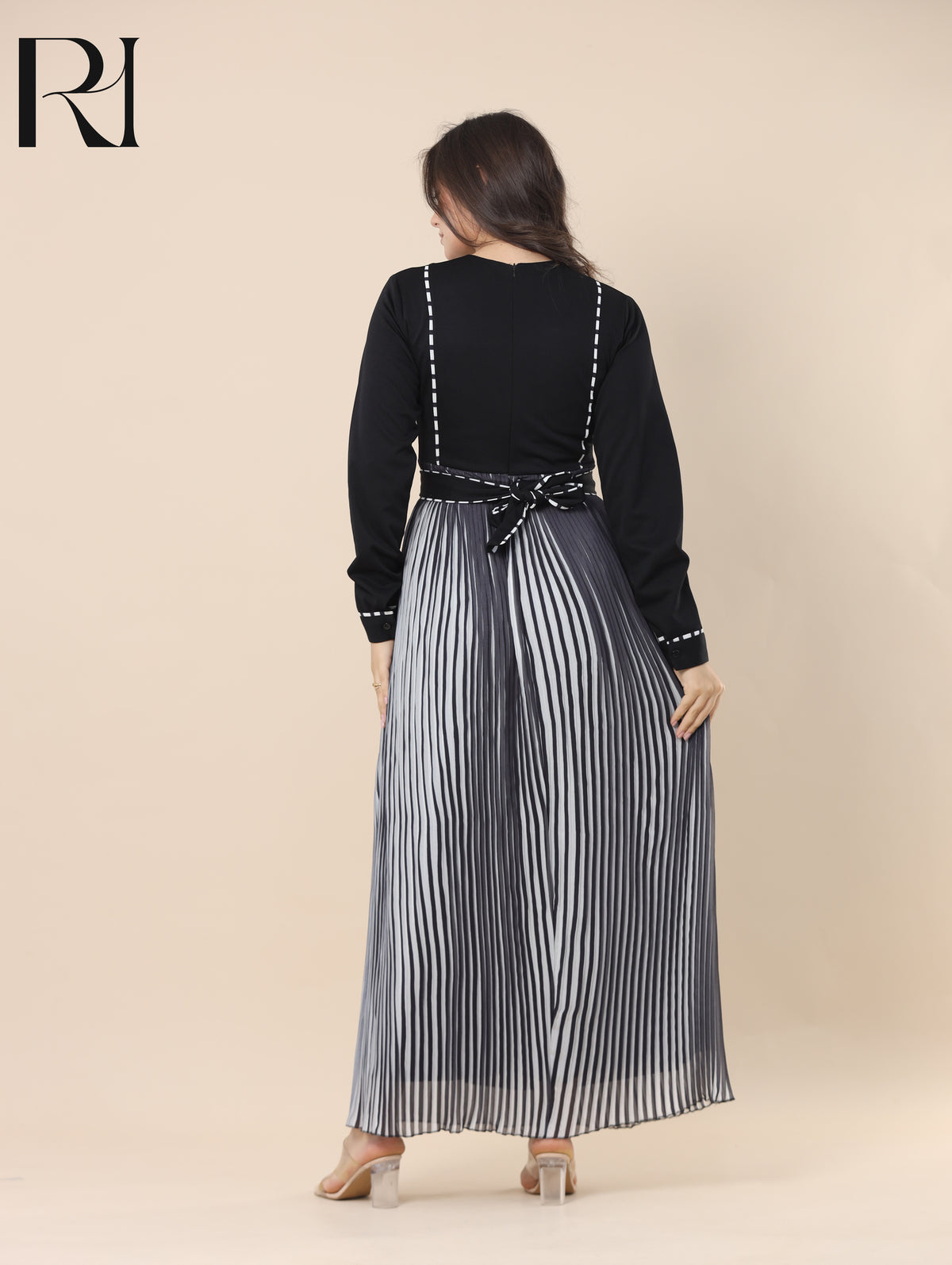 SAHAR TAILORED PLEATED CHIFFON MAXI DRESS - BLACK