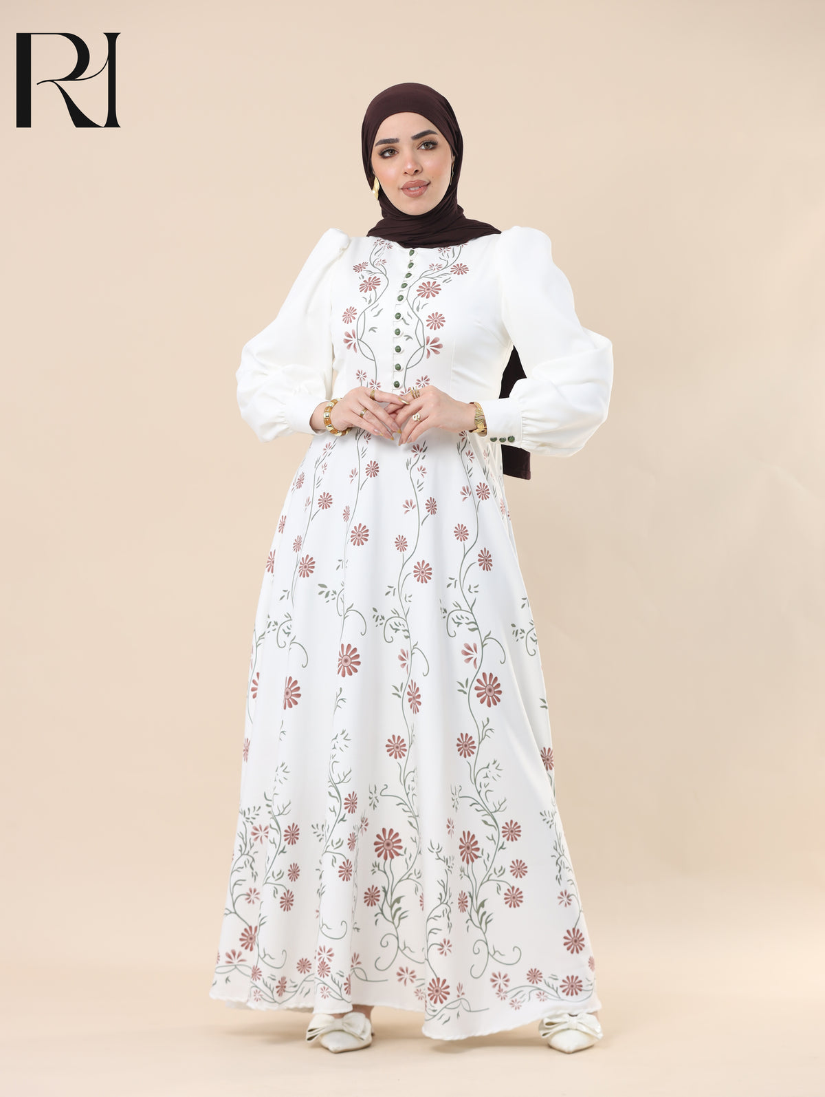 ZAHRA GARDEN SOFT CREPE MAXI DRESS - IVORY