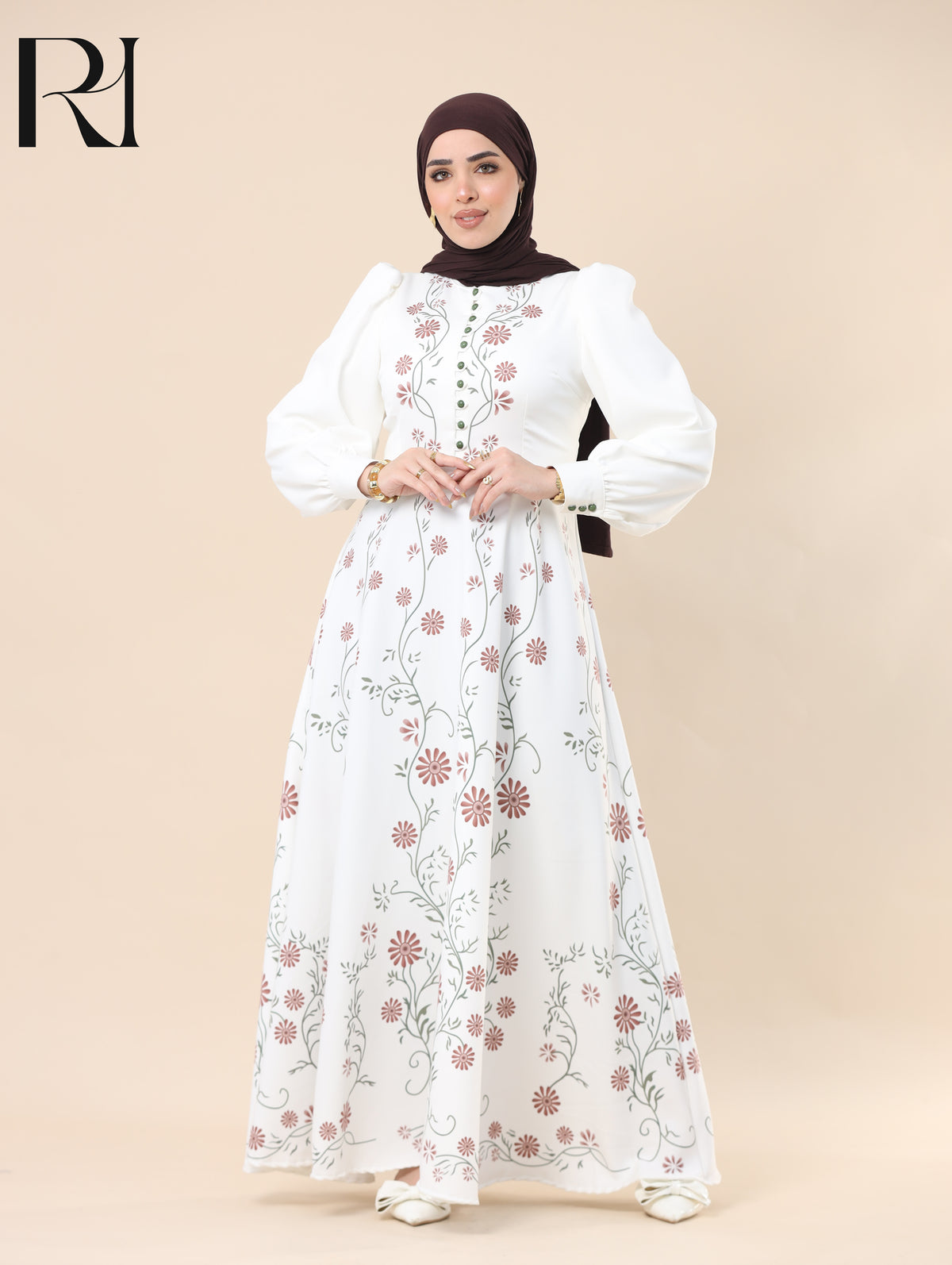 ZAHRA GARDEN SOFT CREPE MAXI DRESS - IVORY