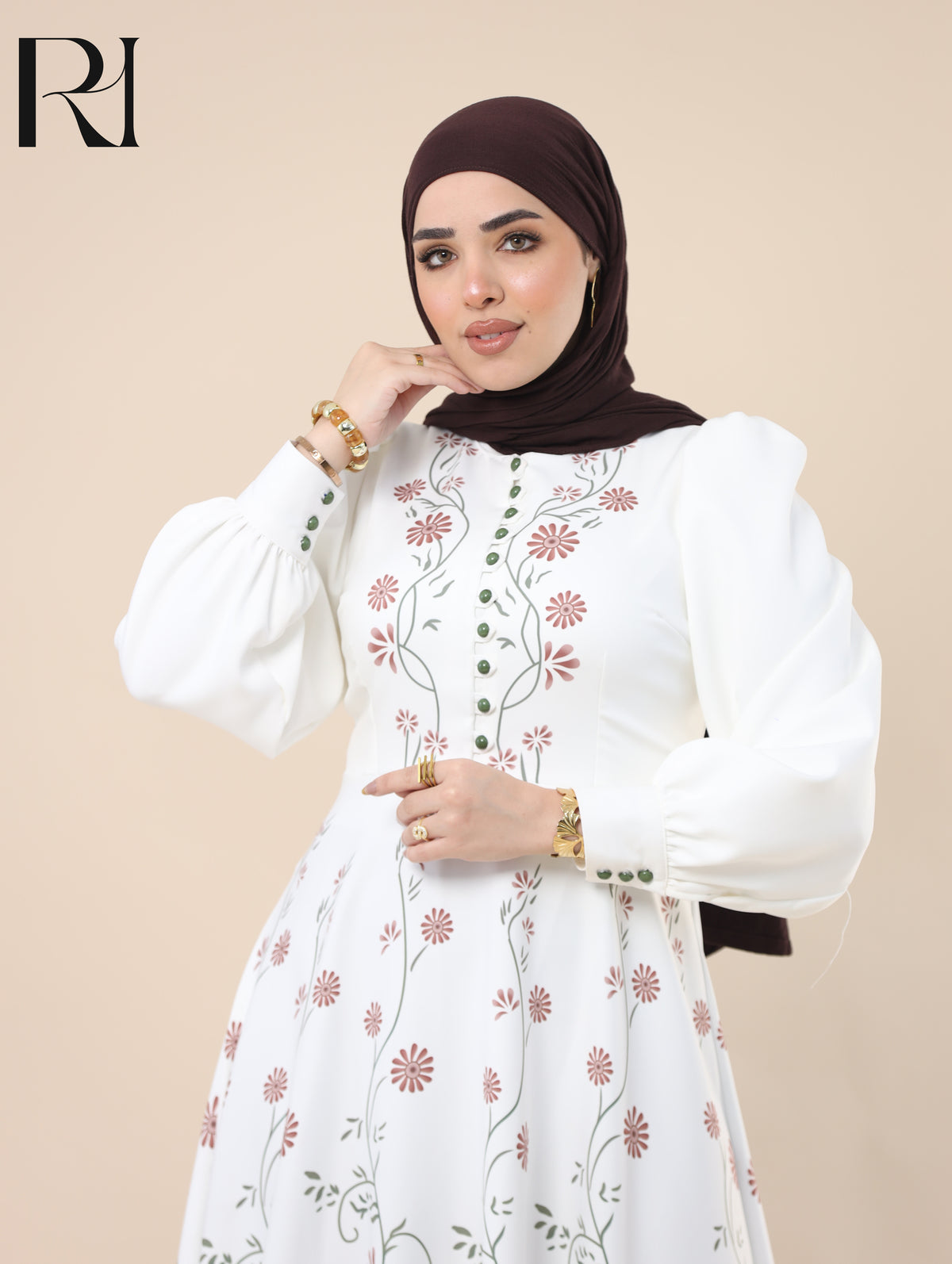 ZAHRA GARDEN SOFT CREPE MAXI DRESS - IVORY