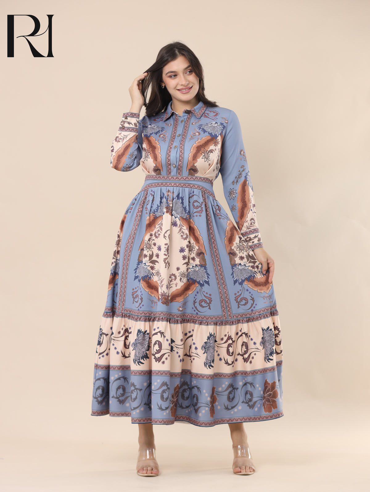 DALIA HERITAGE SOFT CREPE MAXI DRESS - SLATE BLUE
