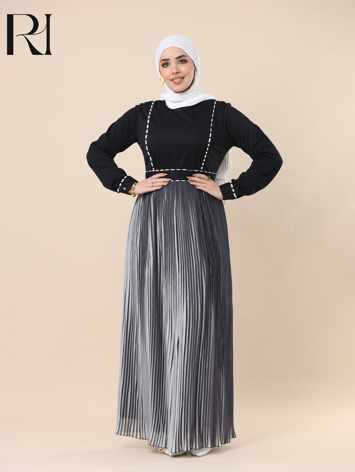 SAHAR TAILORED PLEATED CHIFFON MAXI DRESS - BLACK