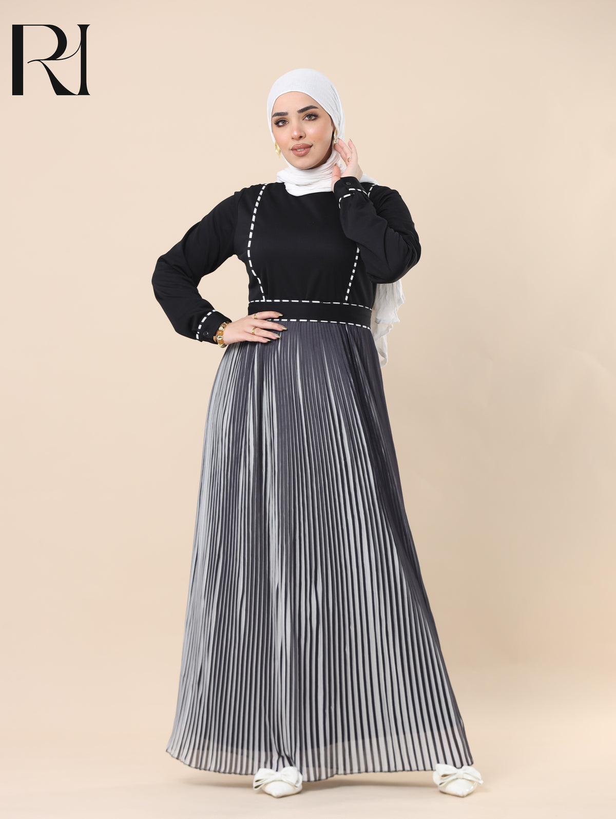 SAHAR TAILORED PLEATED CHIFFON MAXI DRESS - BLACK