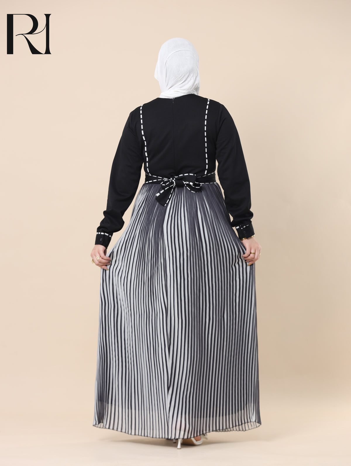 SAHAR TAILORED PLEATED CHIFFON MAXI DRESS - BLACK