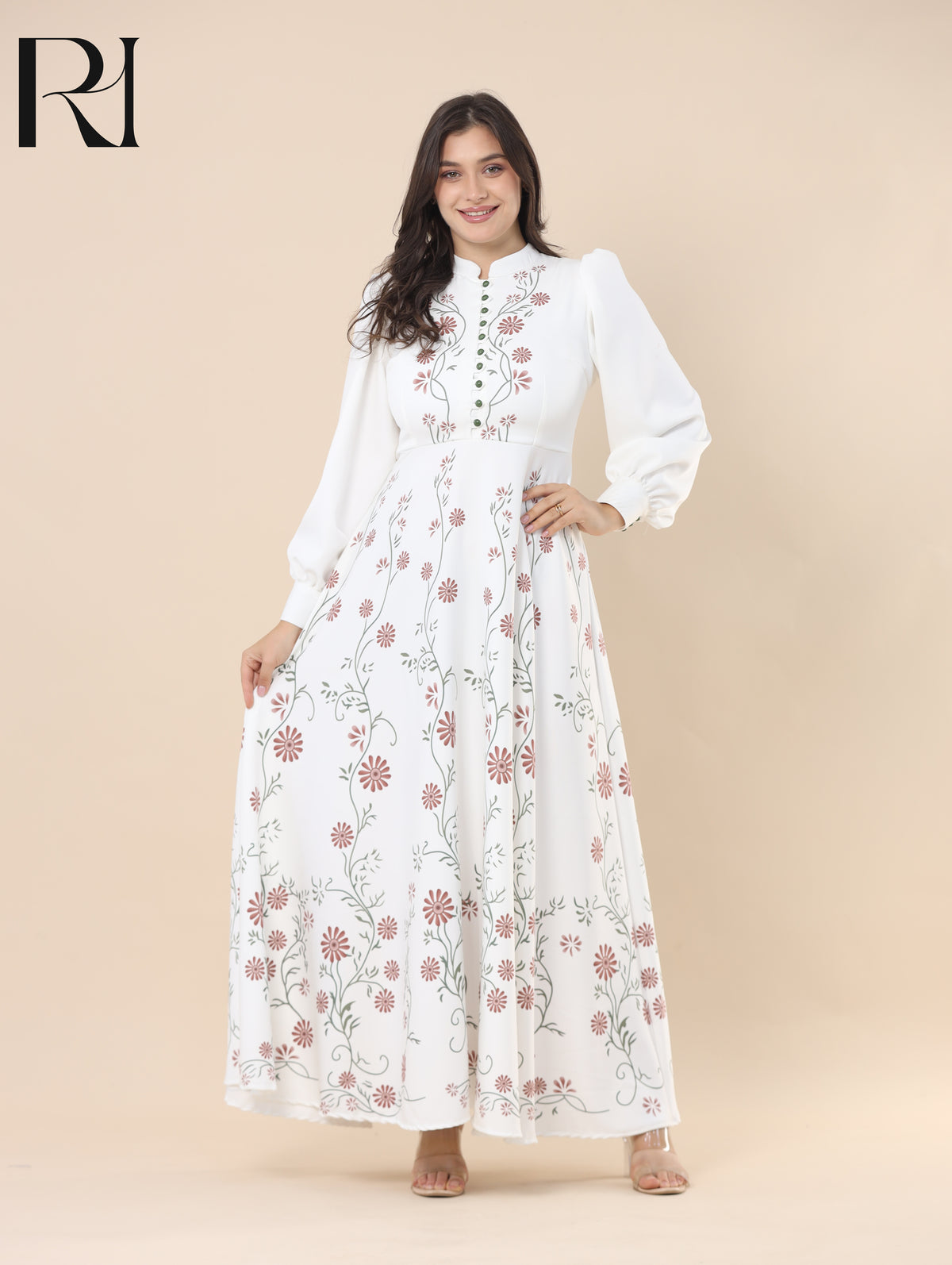 ZAHRA GARDEN SOFT CREPE MAXI DRESS - IVORY