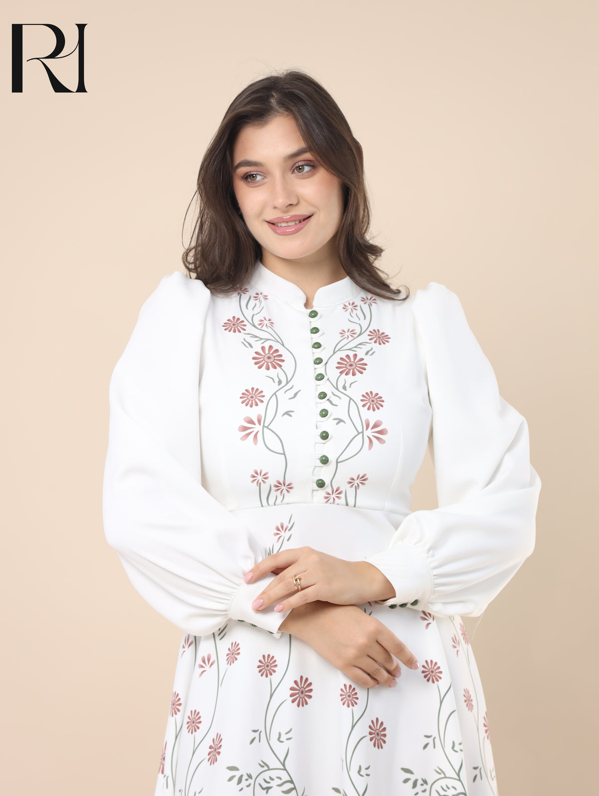 ZAHRA GARDEN SOFT CREPE MAXI DRESS - IVORY