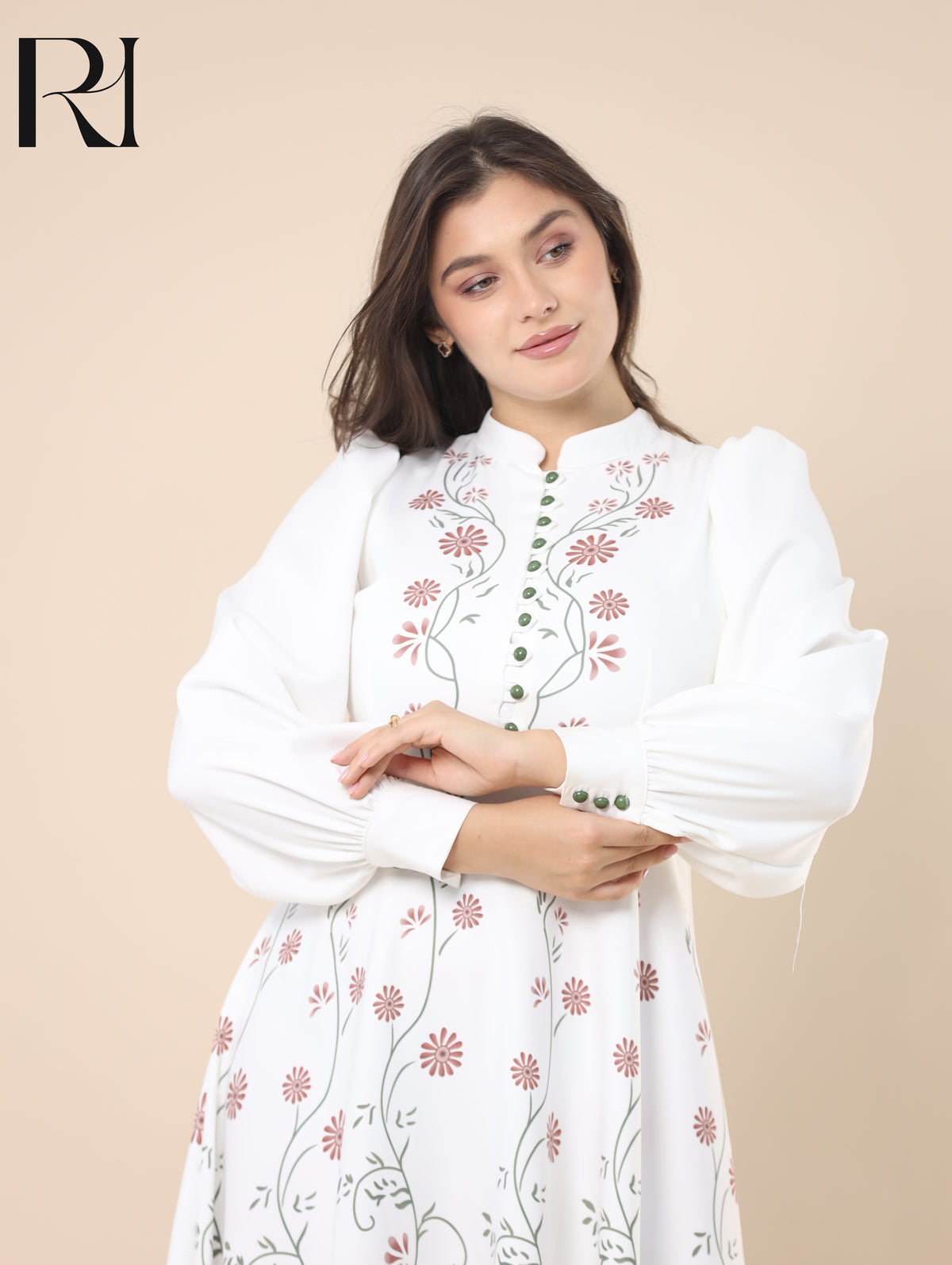 ZAHRA GARDEN SOFT CREPE MAXI DRESS - IVORY