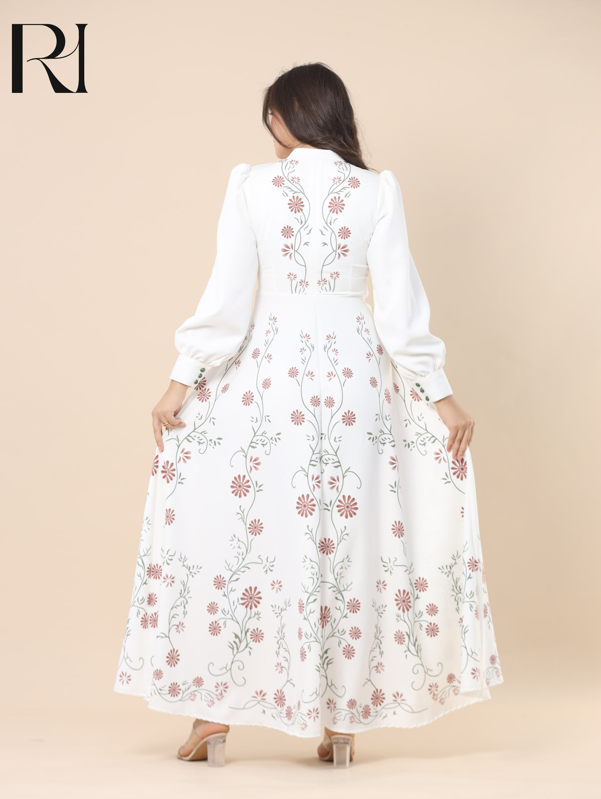 ZAHRA GARDEN SOFT CREPE MAXI DRESS - IVORY