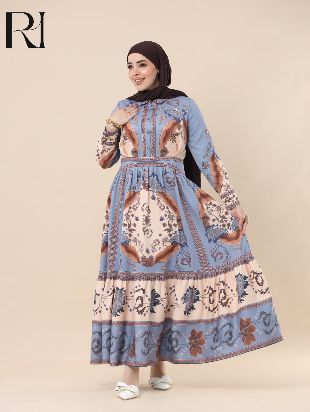 DALIA HERITAGE SOFT CREPE MAXI DRESS - SLATE BLUE