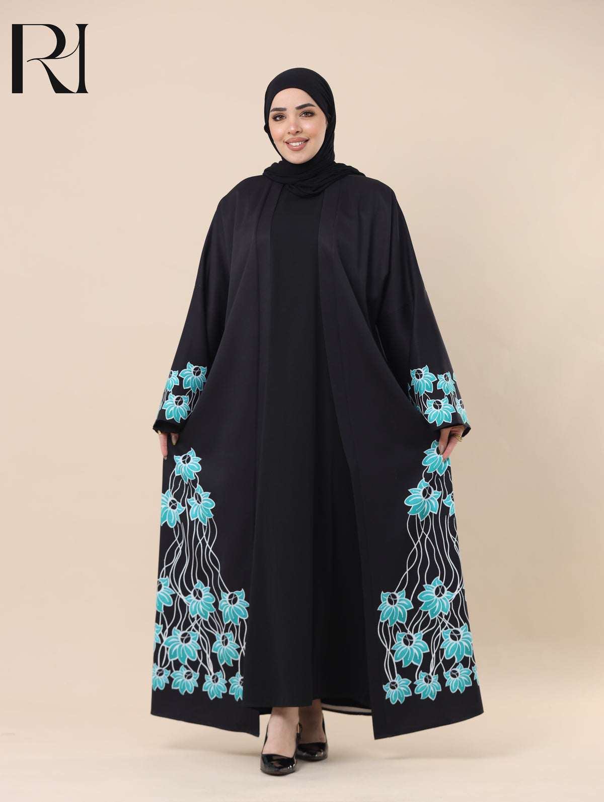 LAMAR SERENE SOFT CREPE OPEN ABAYA - BLACK
