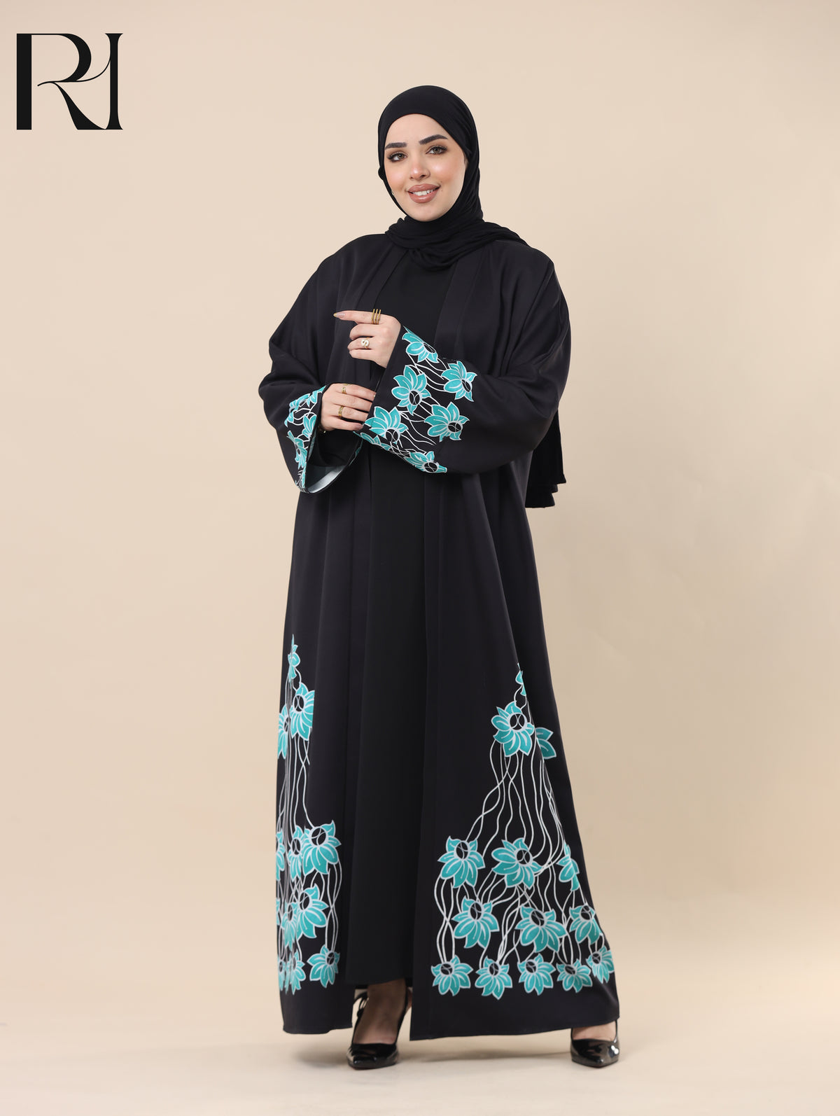 LAMAR SERENE SOFT CREPE OPEN ABAYA - BLACK