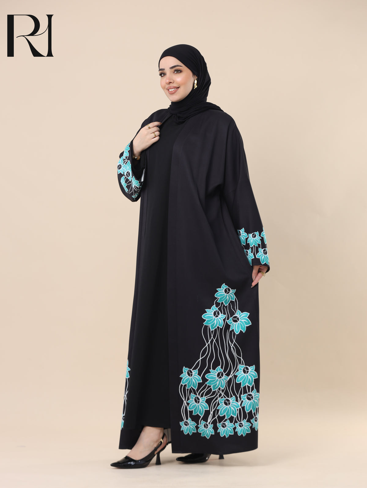 LAMAR SERENE SOFT CREPE OPEN ABAYA - BLACK