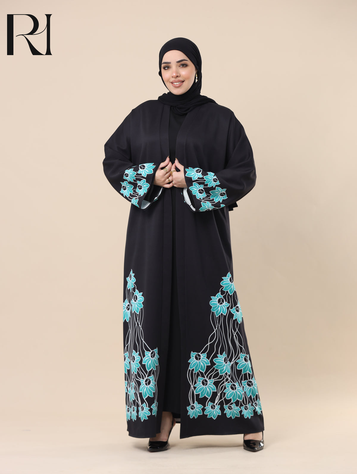 LAMAR SERENE SOFT CREPE OPEN ABAYA - BLACK