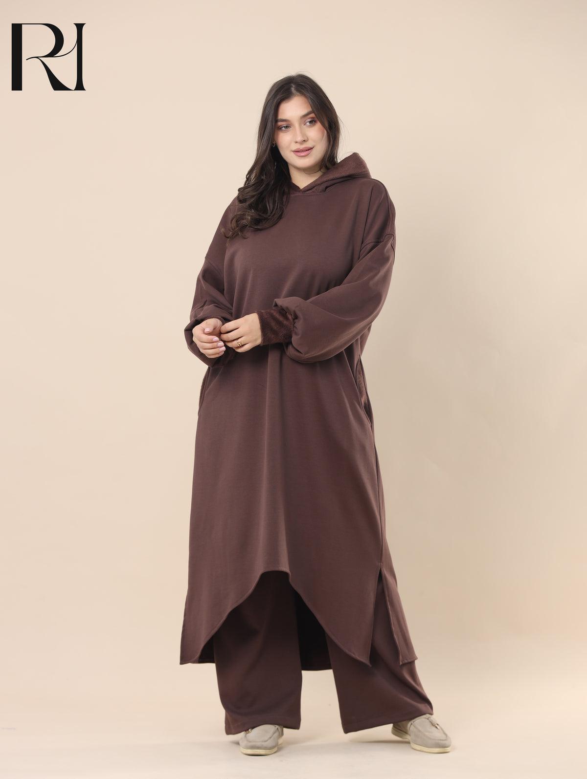 JOUD COZY FLEECE-LINED TWO PIECE SET - CHOCOLATE BROWN