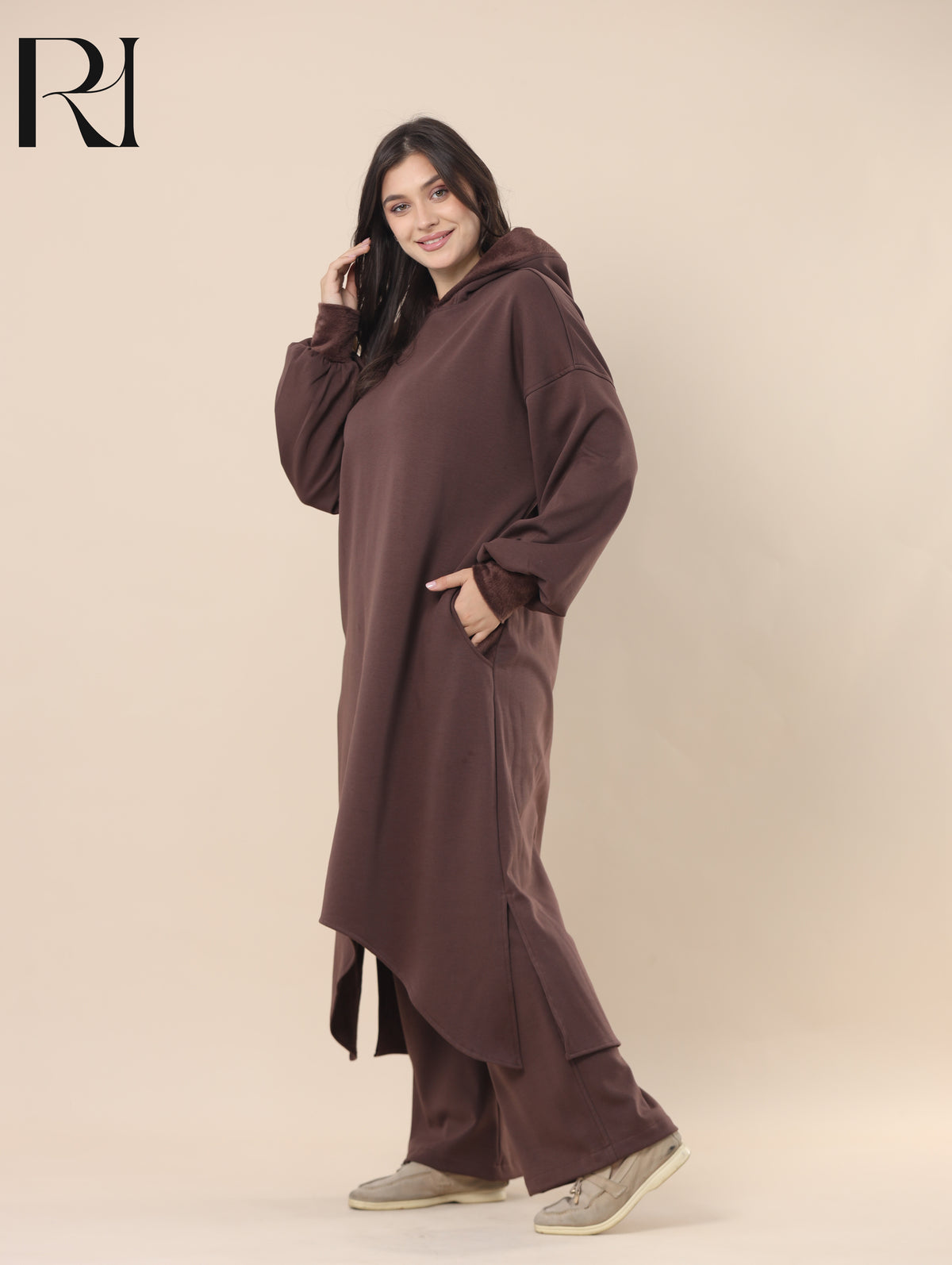JOUD COZY FLEECE-LINED TWO PIECE SET - CHOCOLATE BROWN