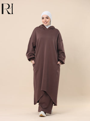 JOUD COZY FLEECE-LINED TWO PIECE SET - CHOCOLATE BROWN