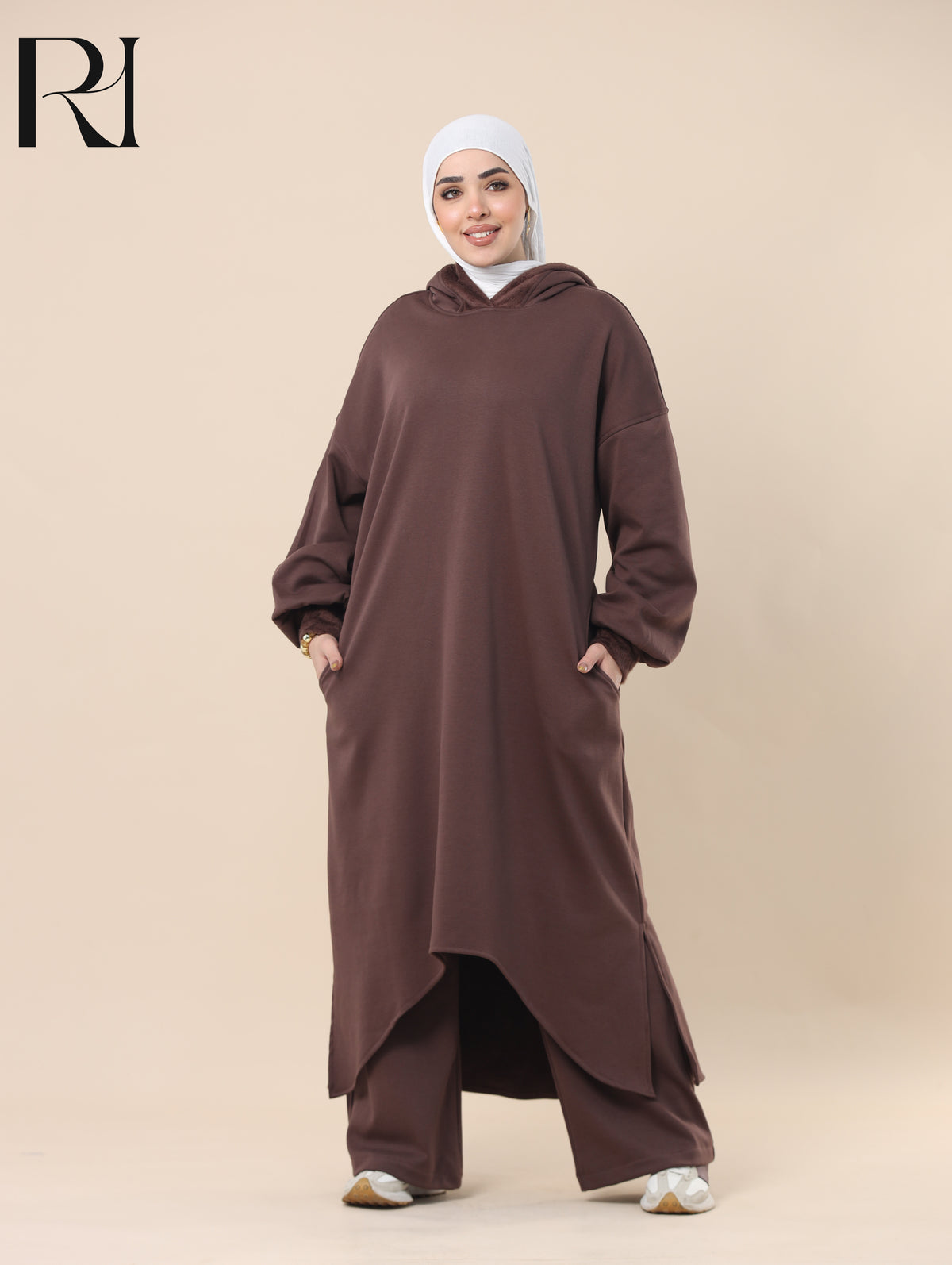 JOUD COZY FLEECE-LINED TWO PIECE SET - CHOCOLATE BROWN