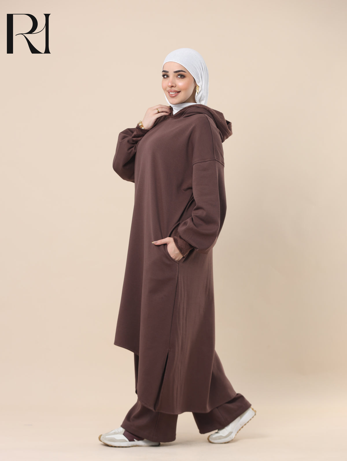 JOUD COZY FLEECE-LINED TWO PIECE SET - CHOCOLATE BROWN