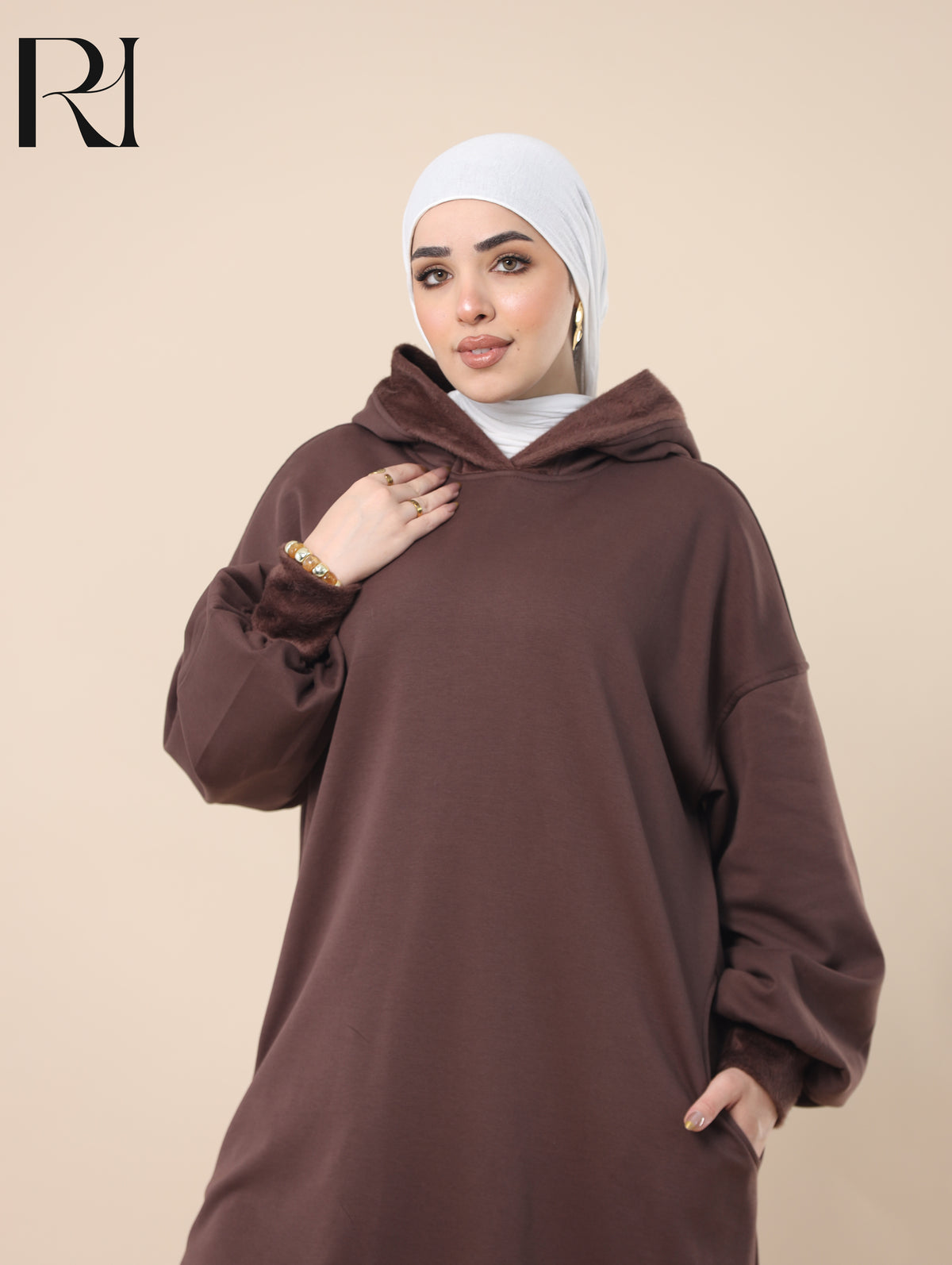JOUD COZY FLEECE-LINED TWO PIECE SET - CHOCOLATE BROWN