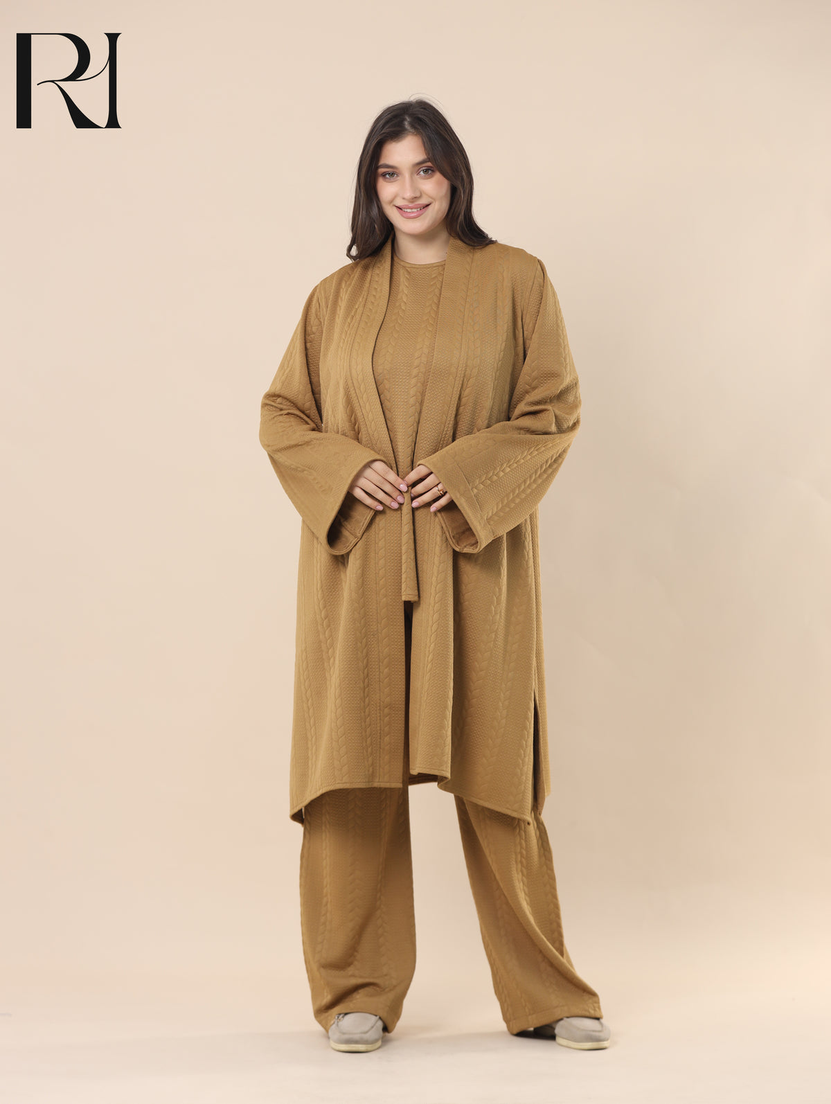 SAMAR BRAIDED TEXTURE THREE PIECE SET - CARAMEL