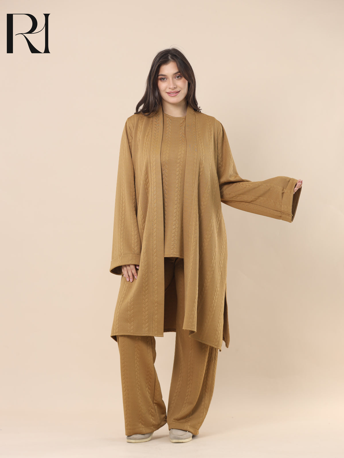 SAMAR BRAIDED TEXTURE THREE PIECE SET - CARAMEL