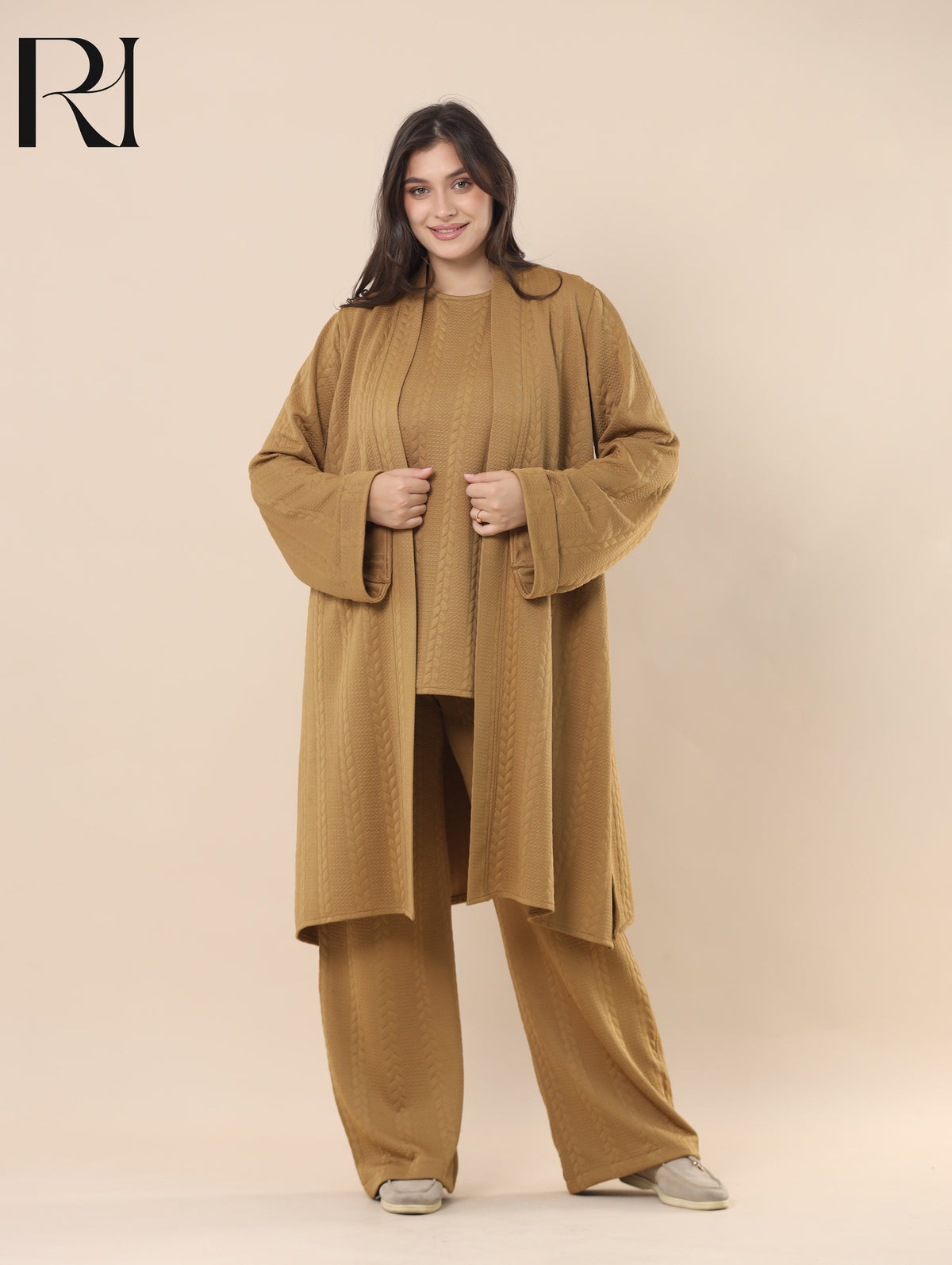 SAMAR BRAIDED TEXTURE THREE PIECE SET - CARAMEL