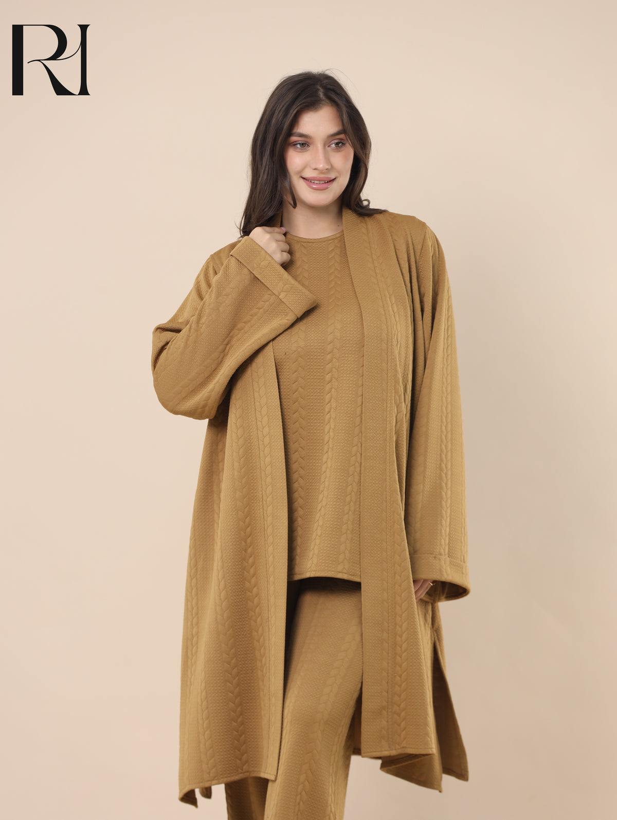 SAMAR BRAIDED TEXTURE THREE PIECE SET - CARAMEL