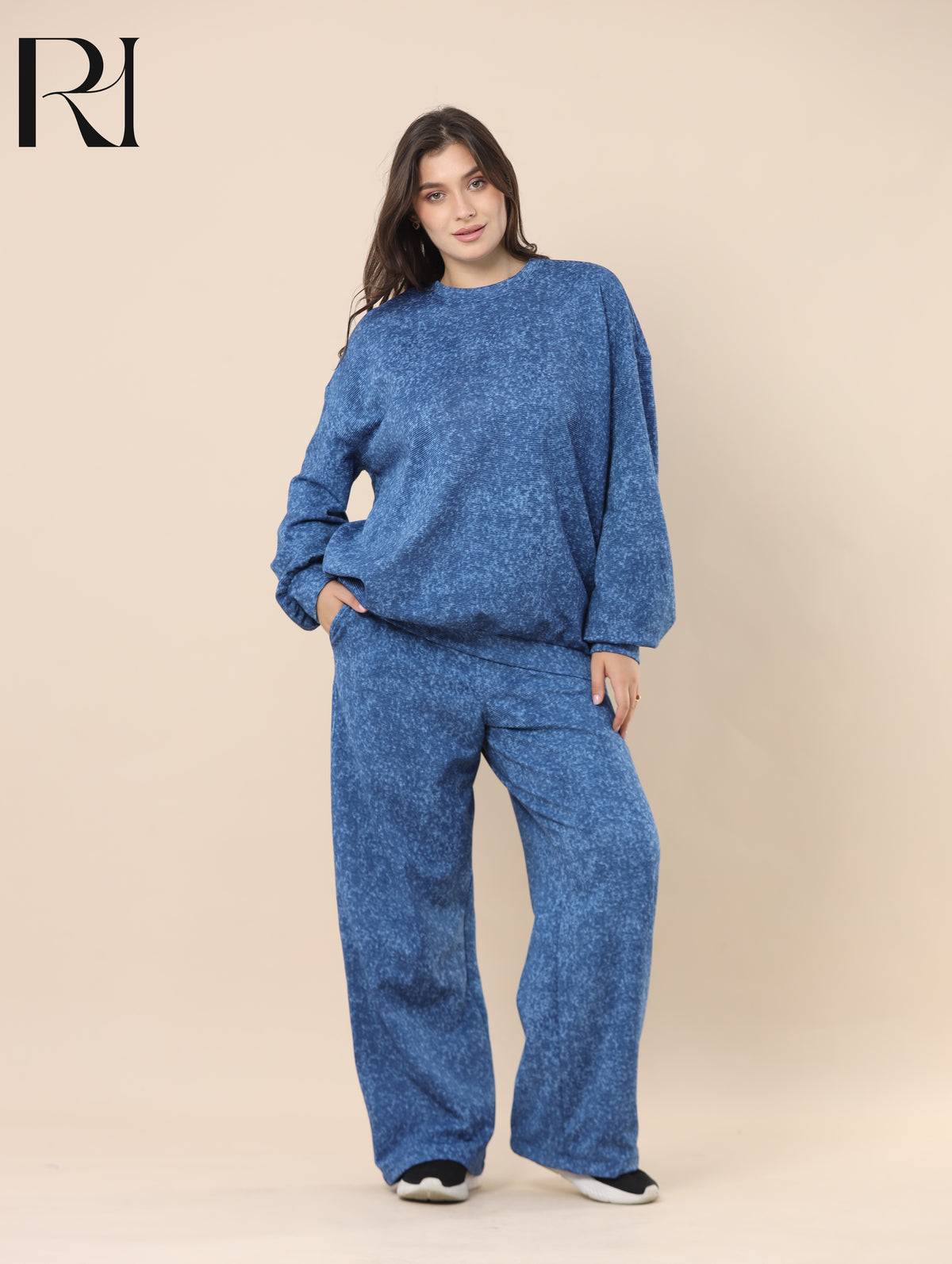 YARA WASHED RIBBED FLEECE-LINED TWO PIECE SET - BLUE
