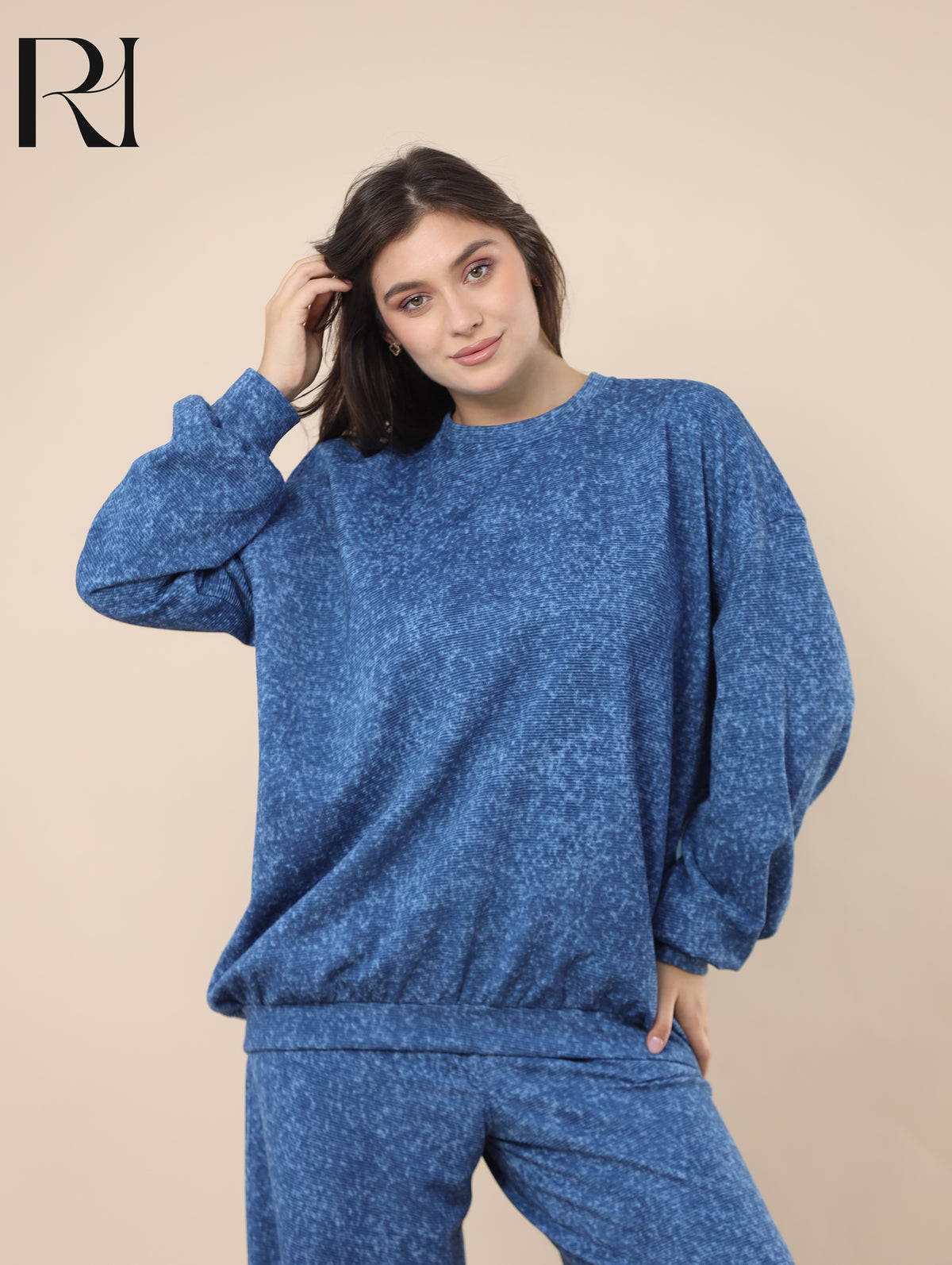 YARA WASHED RIBBED FLEECE-LINED TWO PIECE SET - BLUE
