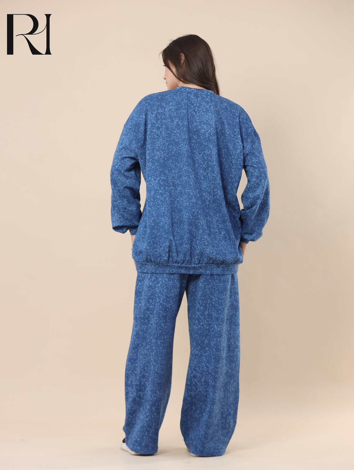 YARA WASHED RIBBED FLEECE-LINED TWO PIECE SET - BLUE