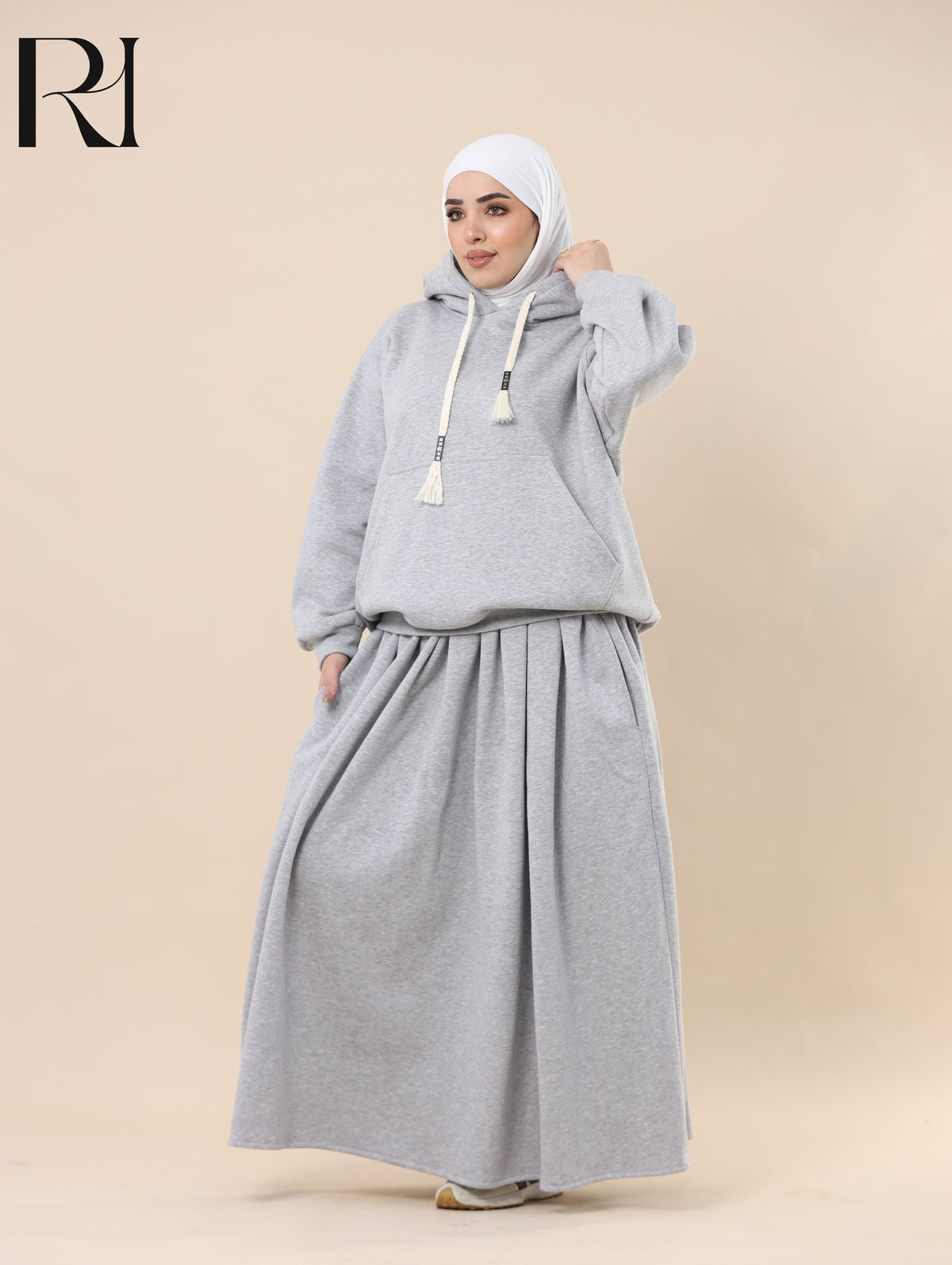 TALA COZY FLEECE-LINED HOODIE & SKIRT SET - GRAY