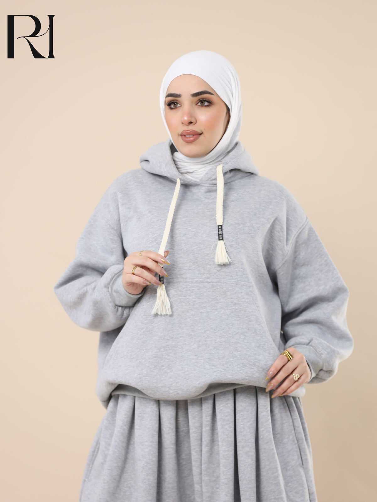 TALA COZY FLEECE-LINED HOODIE & SKIRT SET - GRAY
