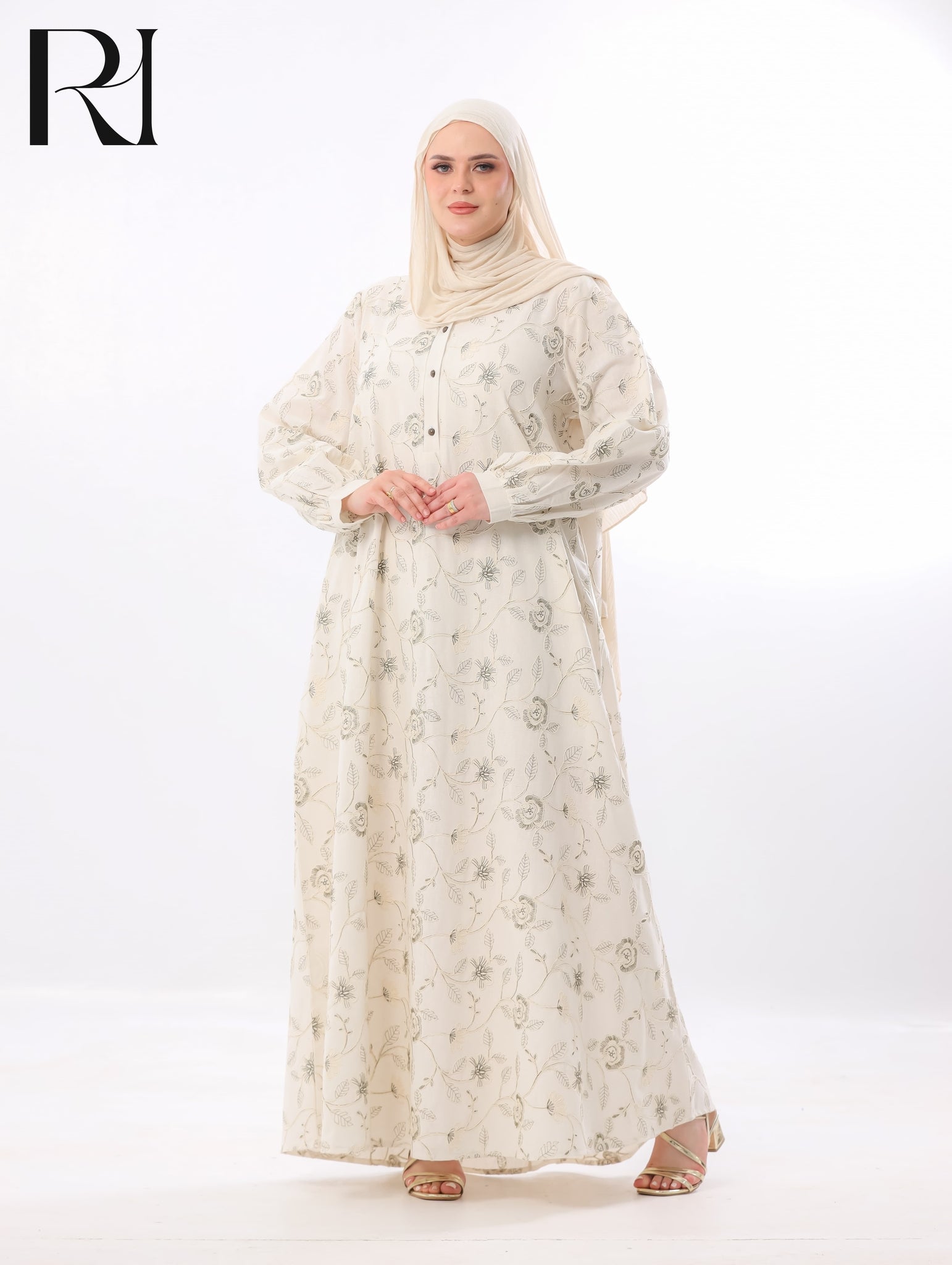 Safa Embroidered Linen-Blend Maxi Dress – Ivory Floral
