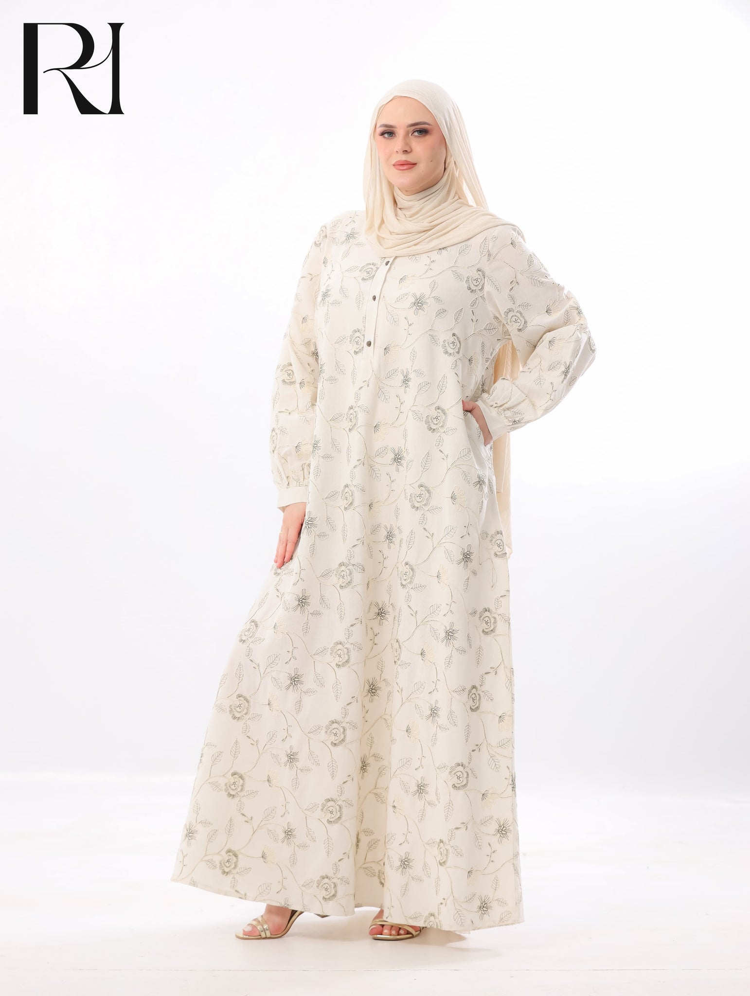Safa Embroidered Linen-Blend Maxi Dress – Ivory Floral