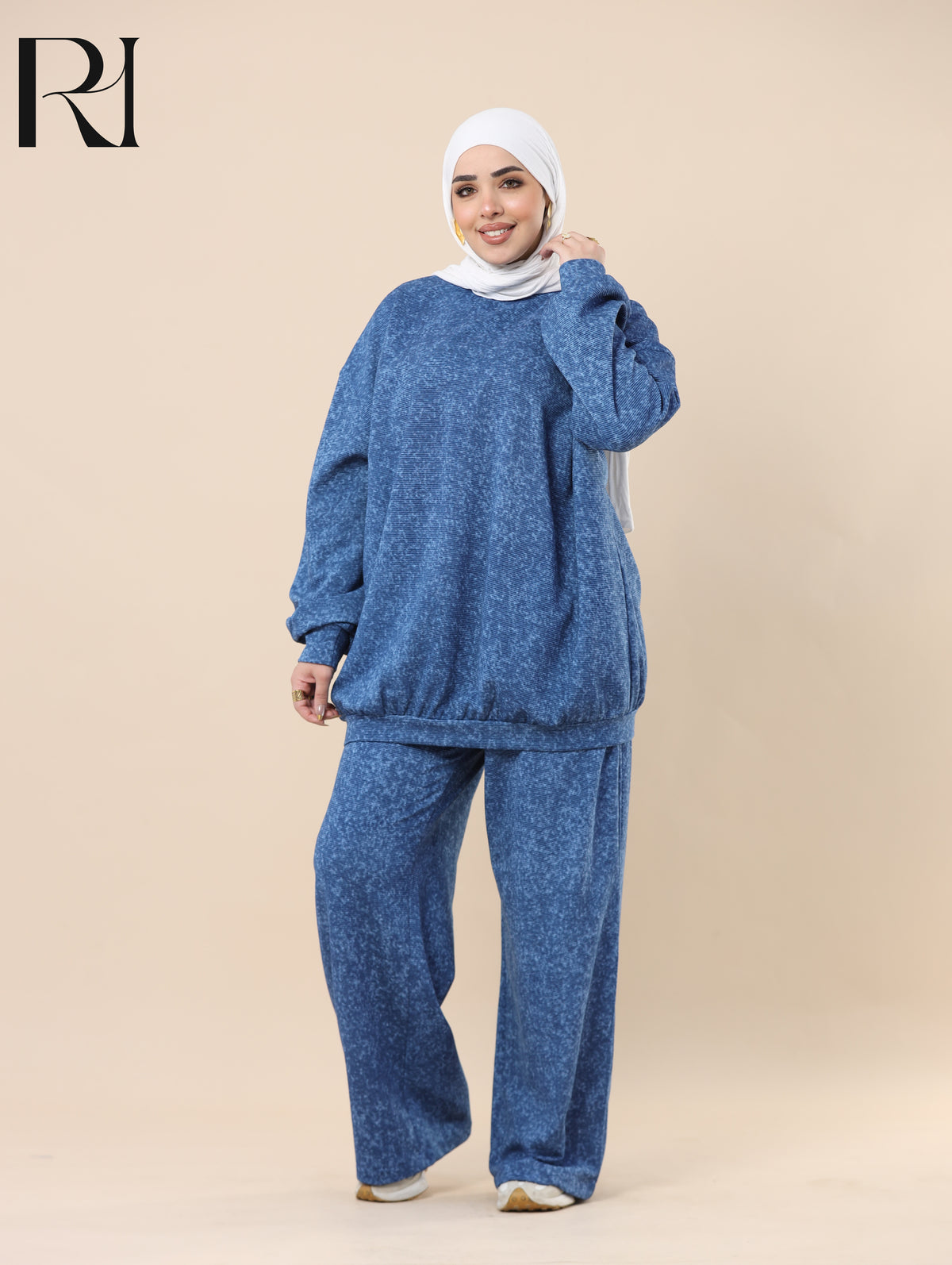 YARA WASHED RIBBED FLEECE-LINED TWO PIECE SET - BLUE