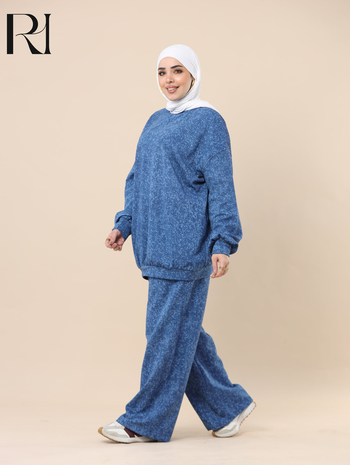 YARA WASHED RIBBED FLEECE-LINED TWO PIECE SET - BLUE