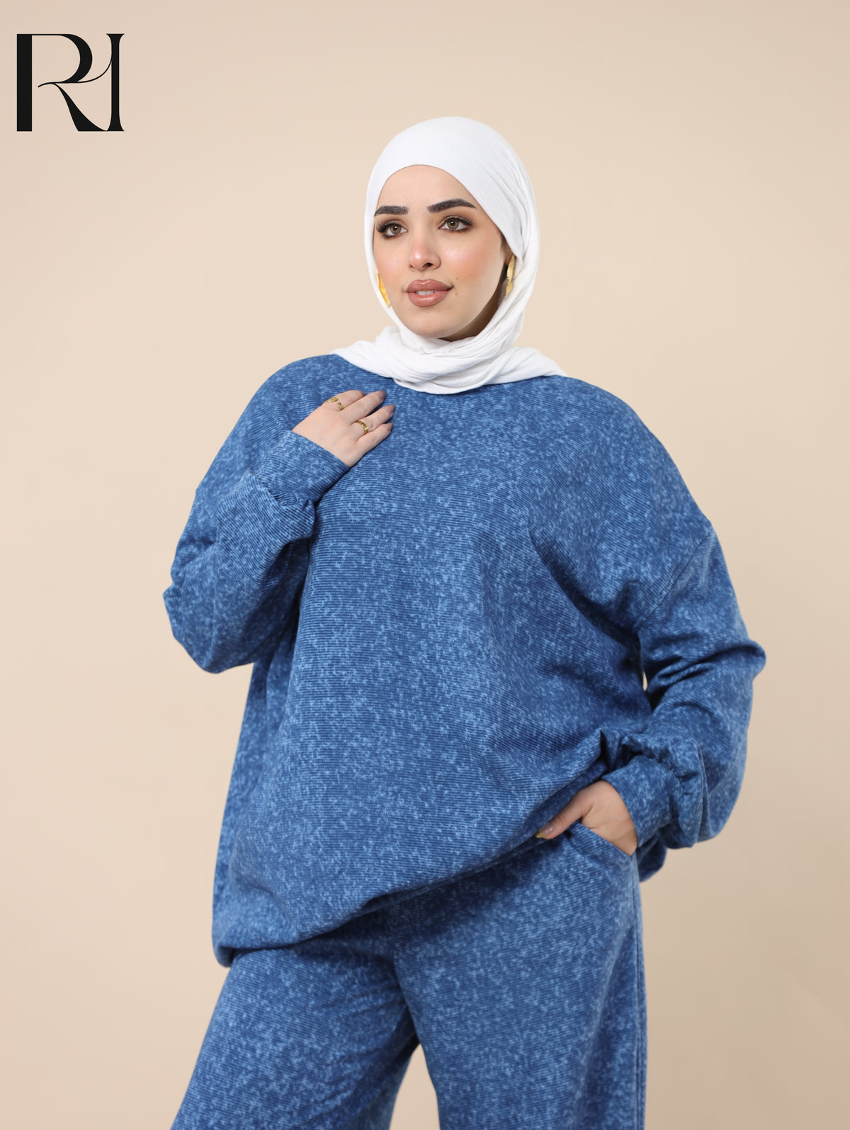 YARA WASHED RIBBED FLEECE-LINED TWO PIECE SET - BLUE