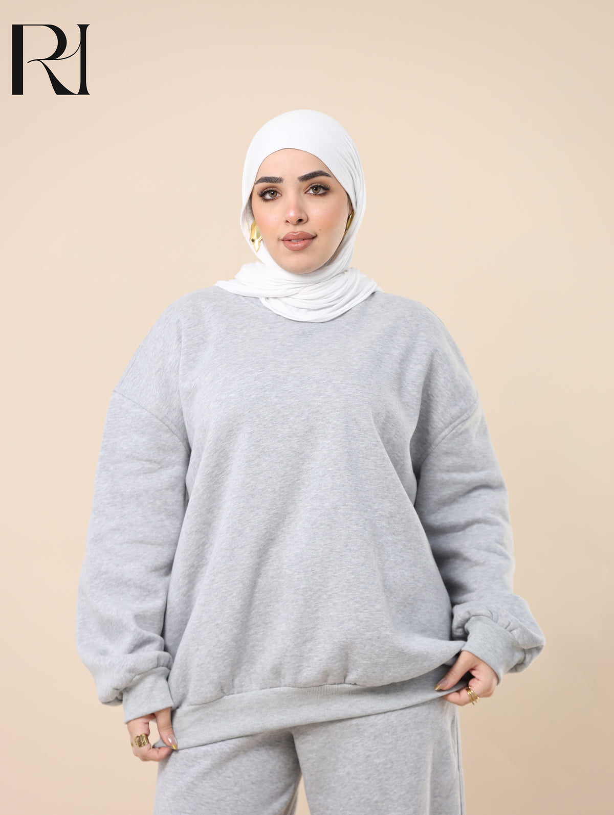 MAYA PLUSH FLEECE-LINED TWO PIECE SET - LIGHT GRAY
