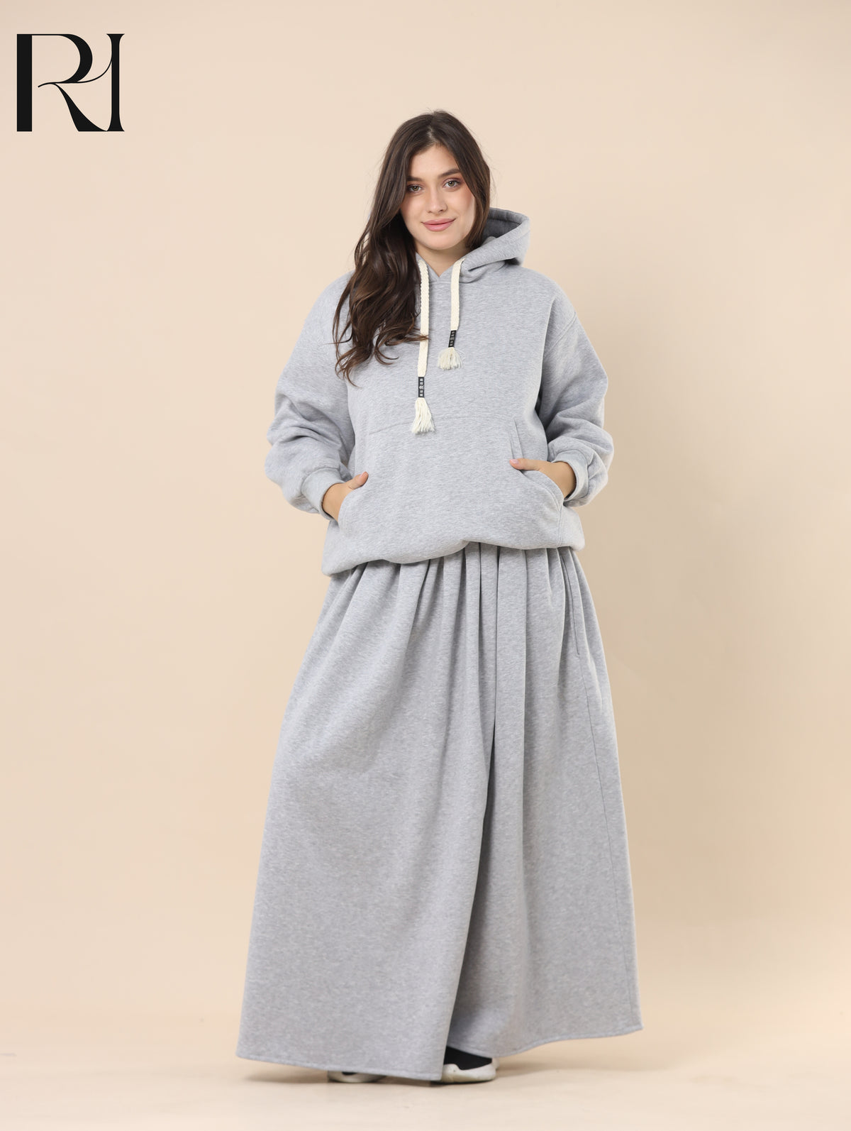TALA COZY FLEECE-LINED HOODIE & SKIRT SET - GRAY